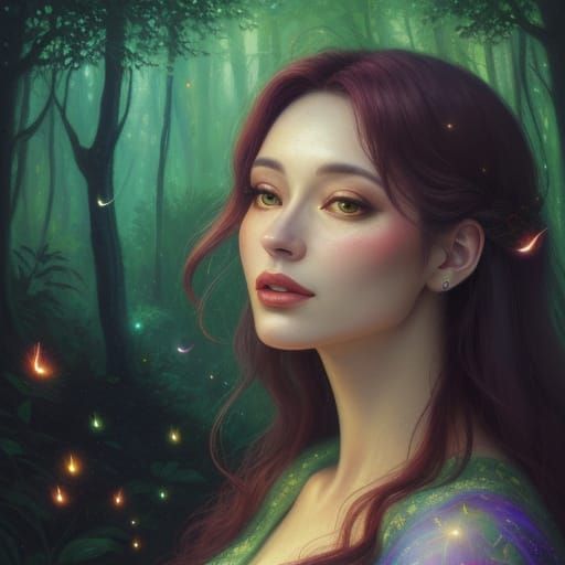 Enchanted Forest Singer in Vibrant Oil Painting