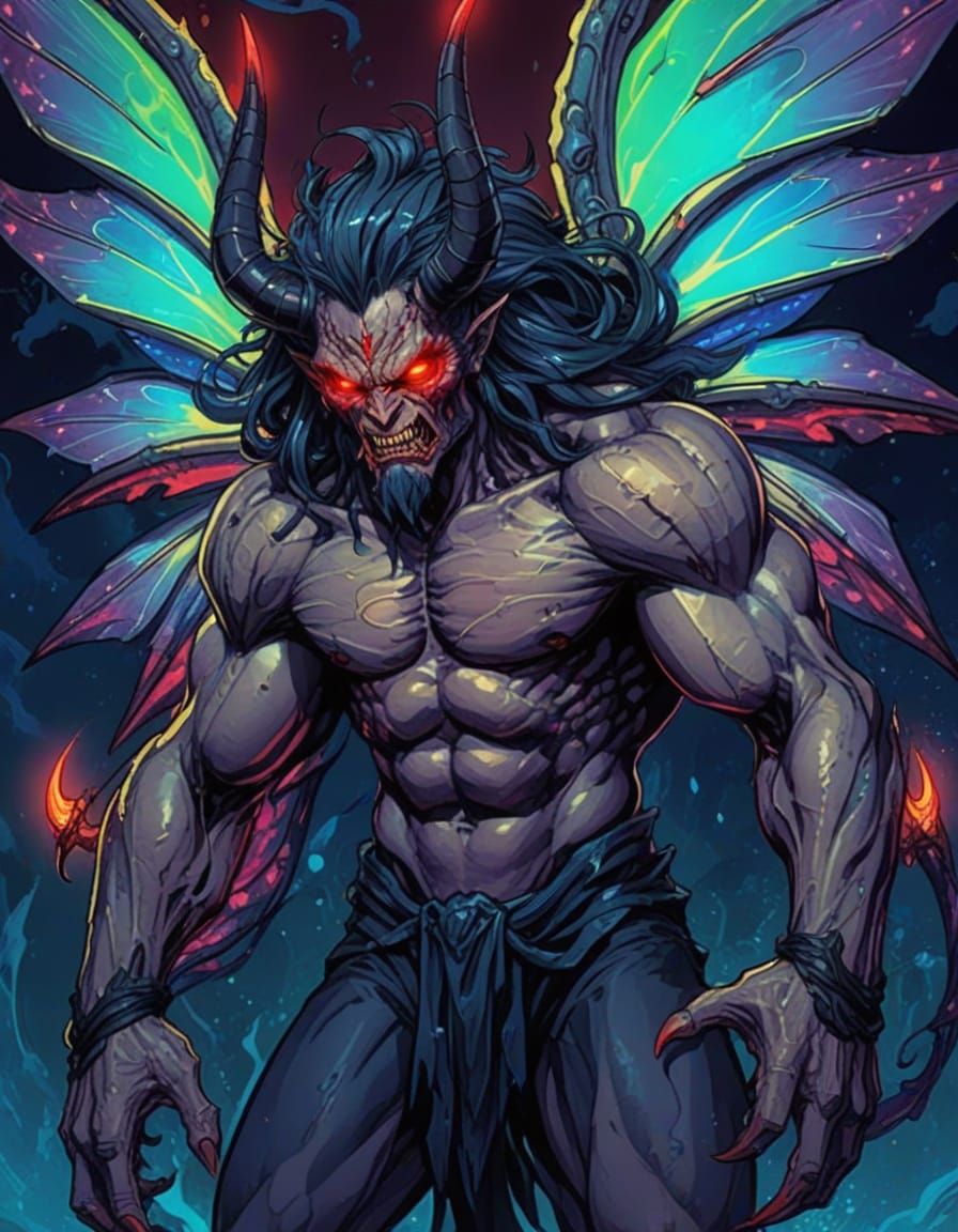 Demonic Monster with Fairy Wings in Psychedelic Manga