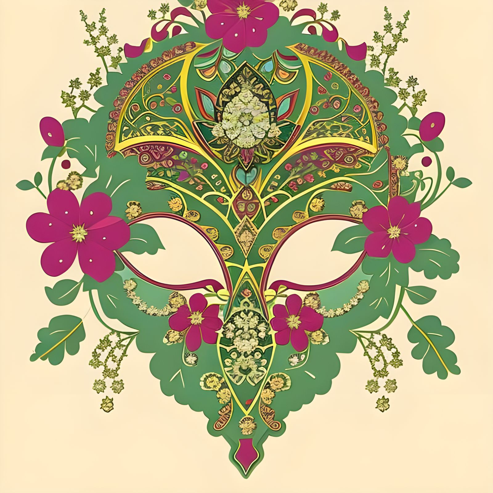 Floral Mask with Vines and Luminous Sparkles