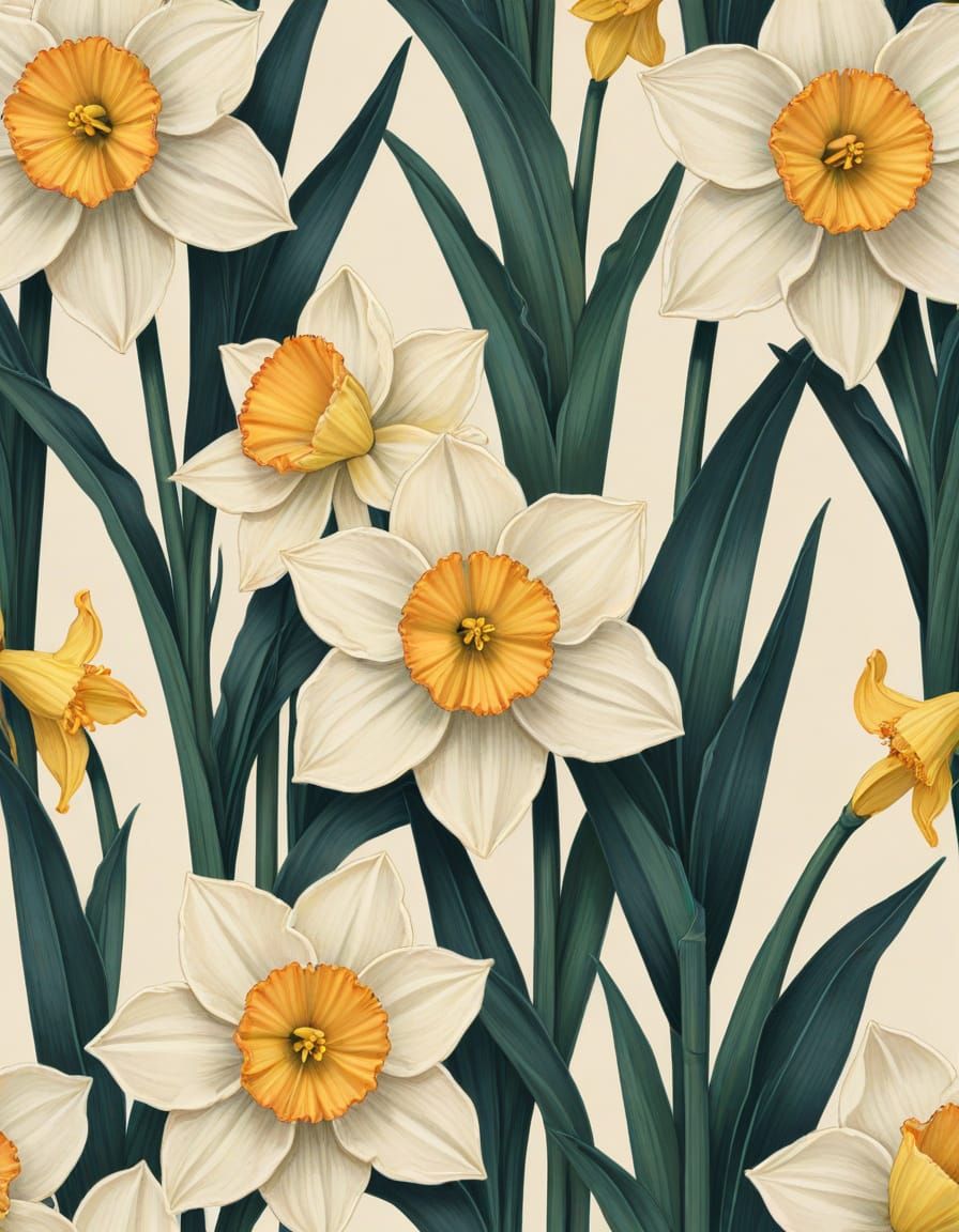 Elegant Art Deco Daffodils in Springtime Luxury