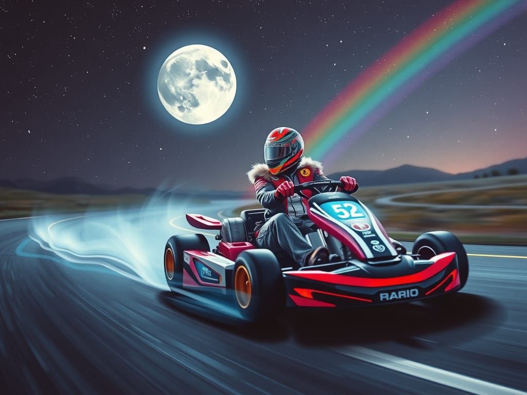 Alice Races on Rainbow Road: Digital Art