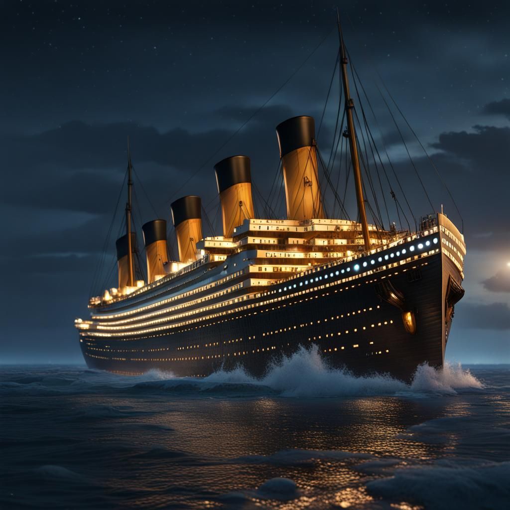 Titanic Ship at Sea: 8K Ultra HD Night View