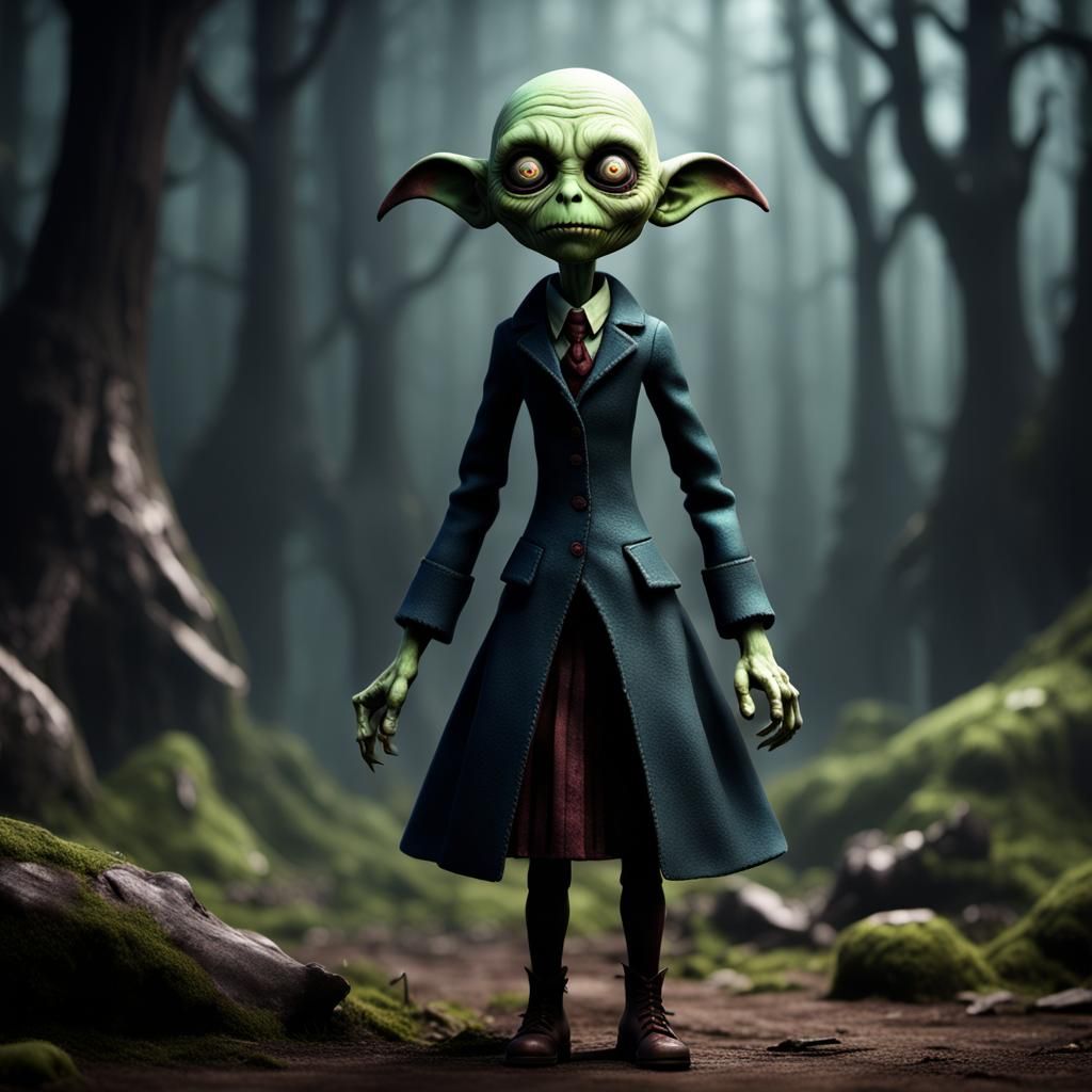 Fantastical Goblin Female Porcelain Doll: Detailed Matte Pai...