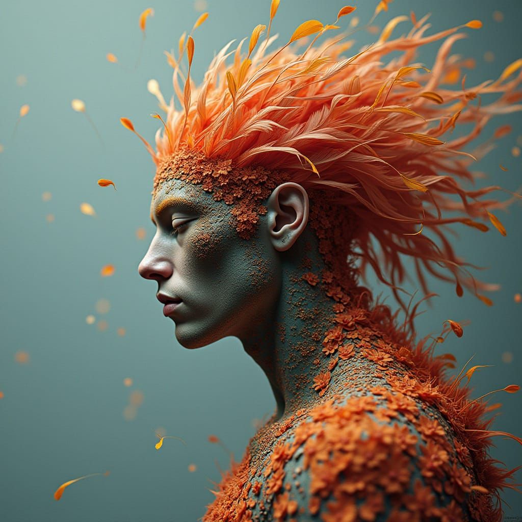 Feather Man: Surreal Portrait in Ethereal Style