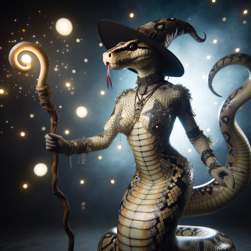 Anthropomorphic Snake Witch Photoshoot with Magical Orbs