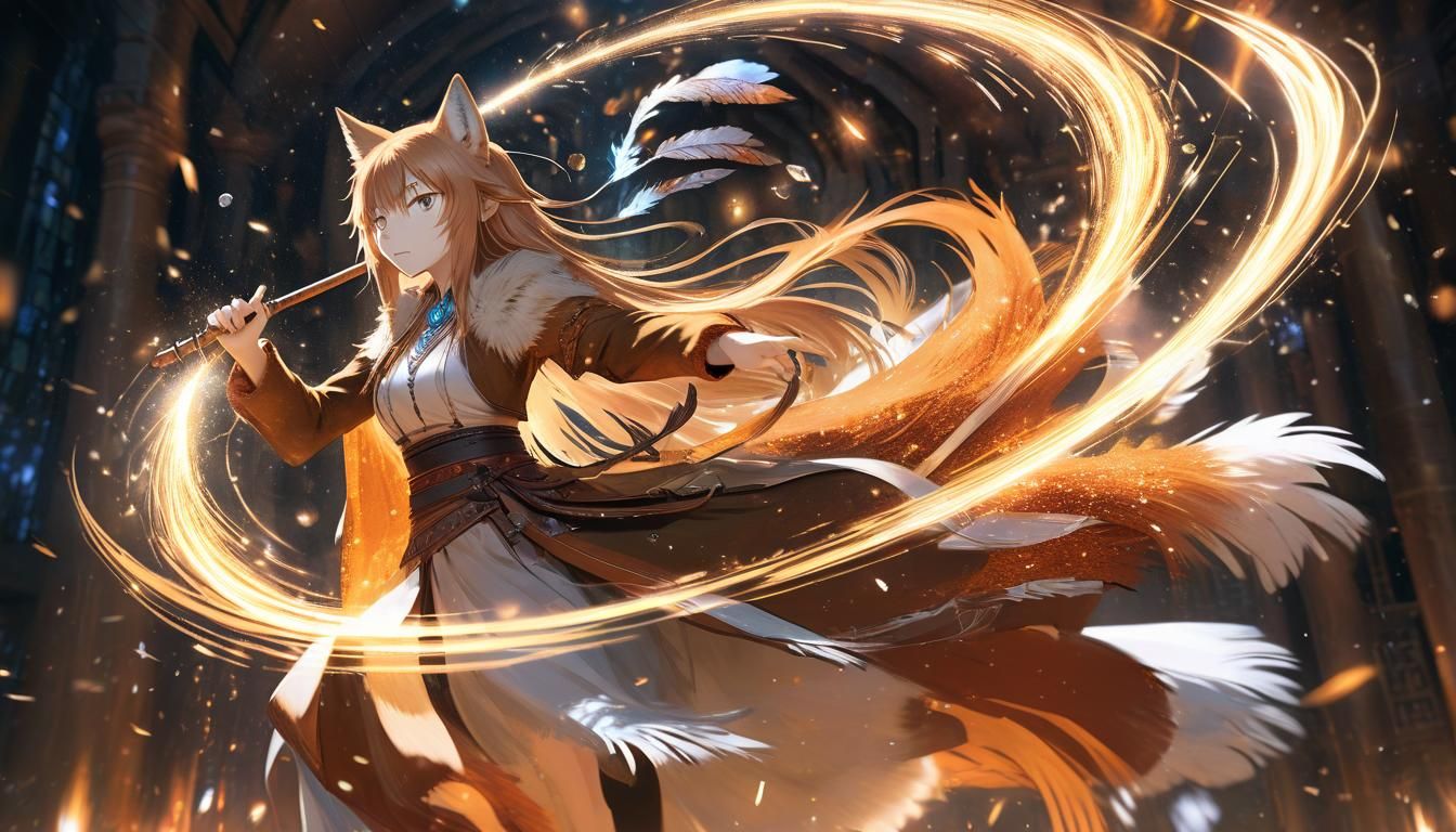 Mystical Girl Dancing with Stardust Staff