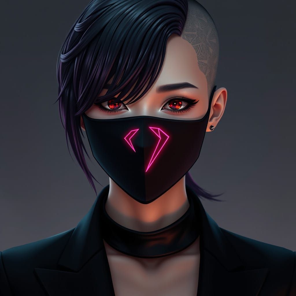 Mysterious Dark Fashionista in Plum-Hued Hairstyle