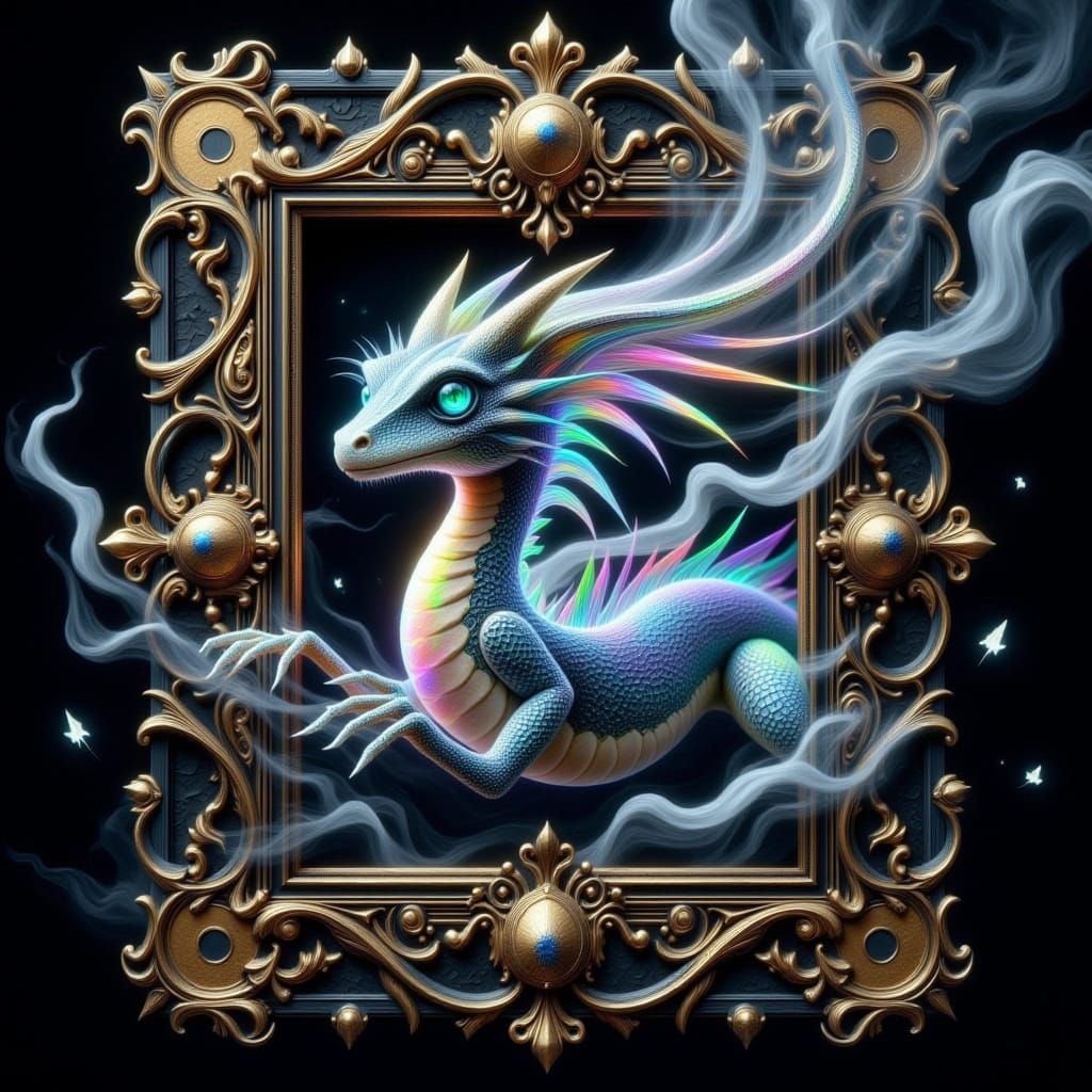 Dragon Emerges from an Ornate Holographic Frame