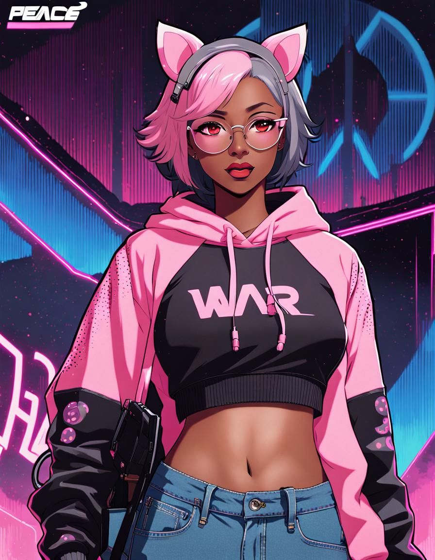 Anime Girl with Cyberpunk Rifle in Neon City