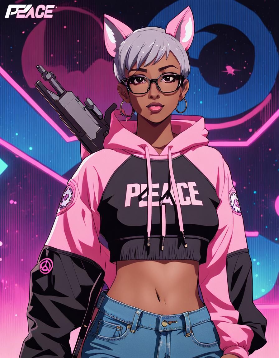 Anime Girl with Cyberpunk Rifle in Neon City