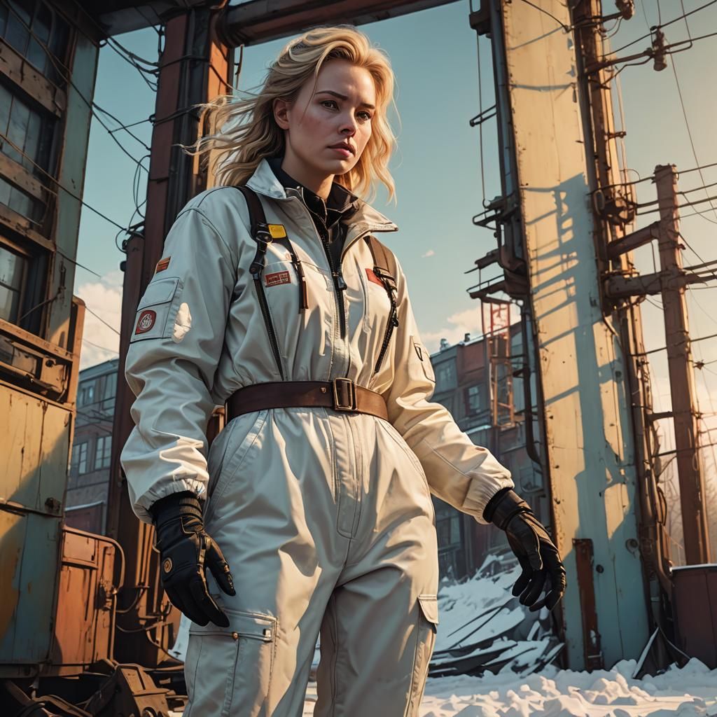 Woman Zipping Coveralls: Sci-Fi Concept Art