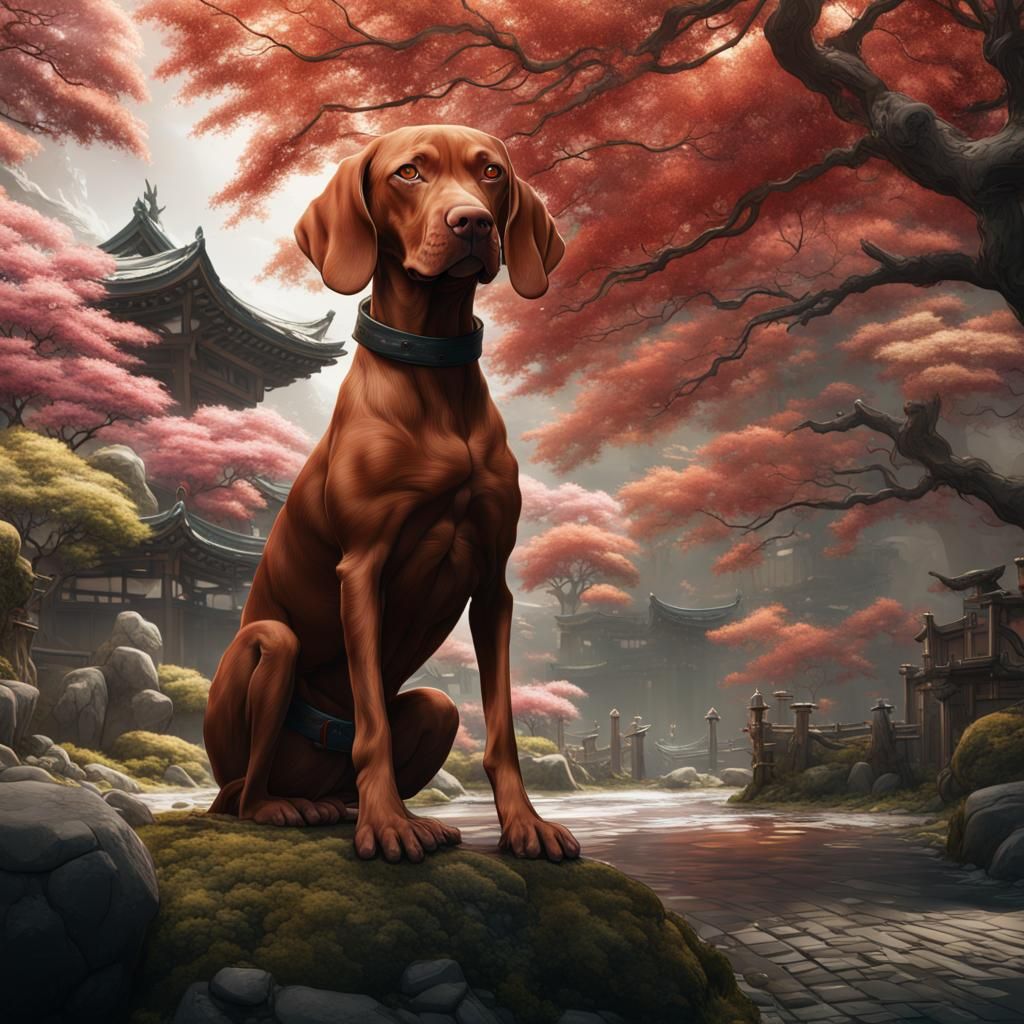 Japanese Vizsla in Detailed Digital Painting