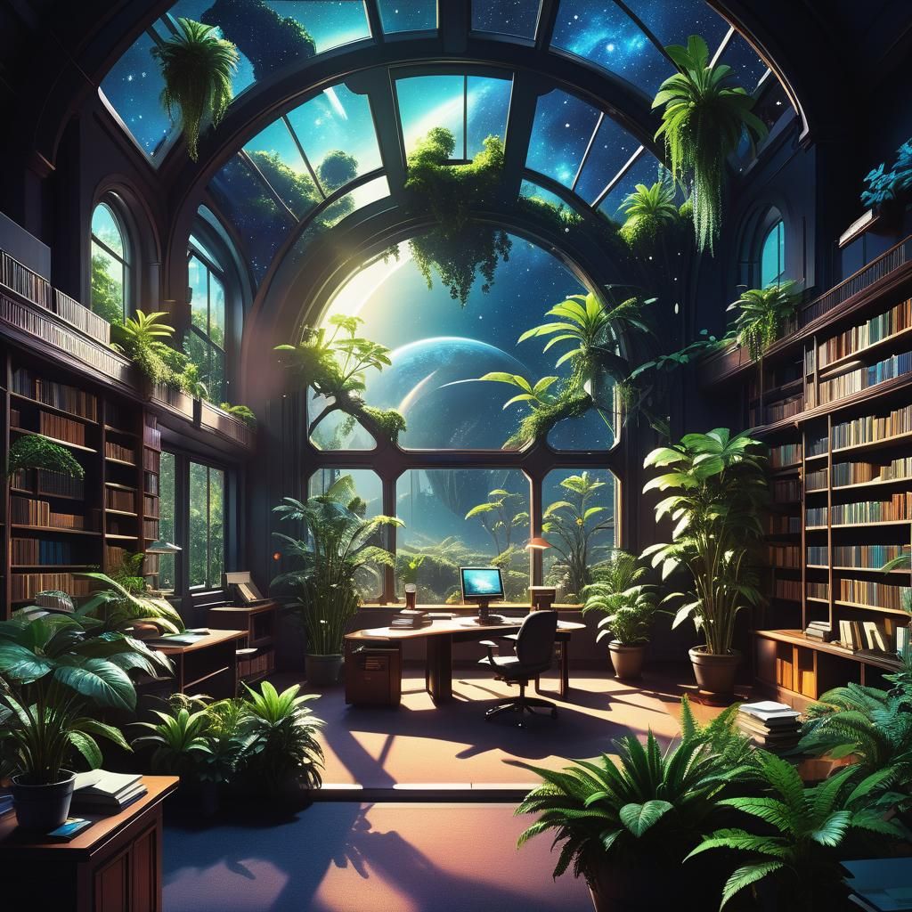 Cosmic Library: Sci-Fi Office in Space