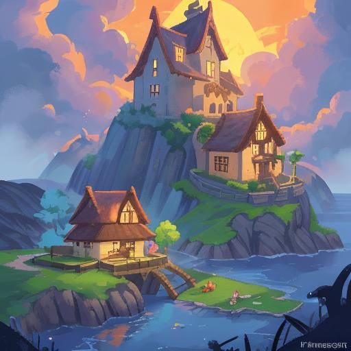 Fantasy Village Wyvern Attack in Pixel Art Style