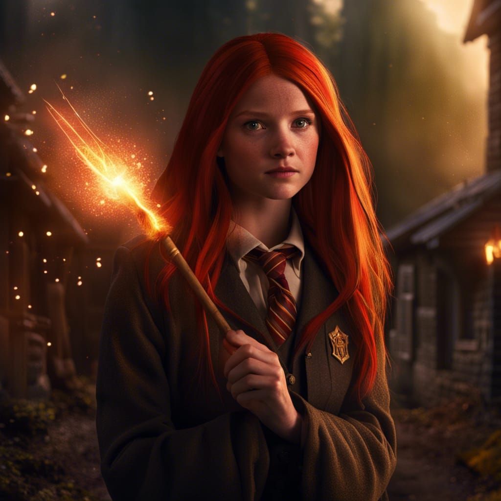 Fiery Magic Cast by Young Witch in Backyard