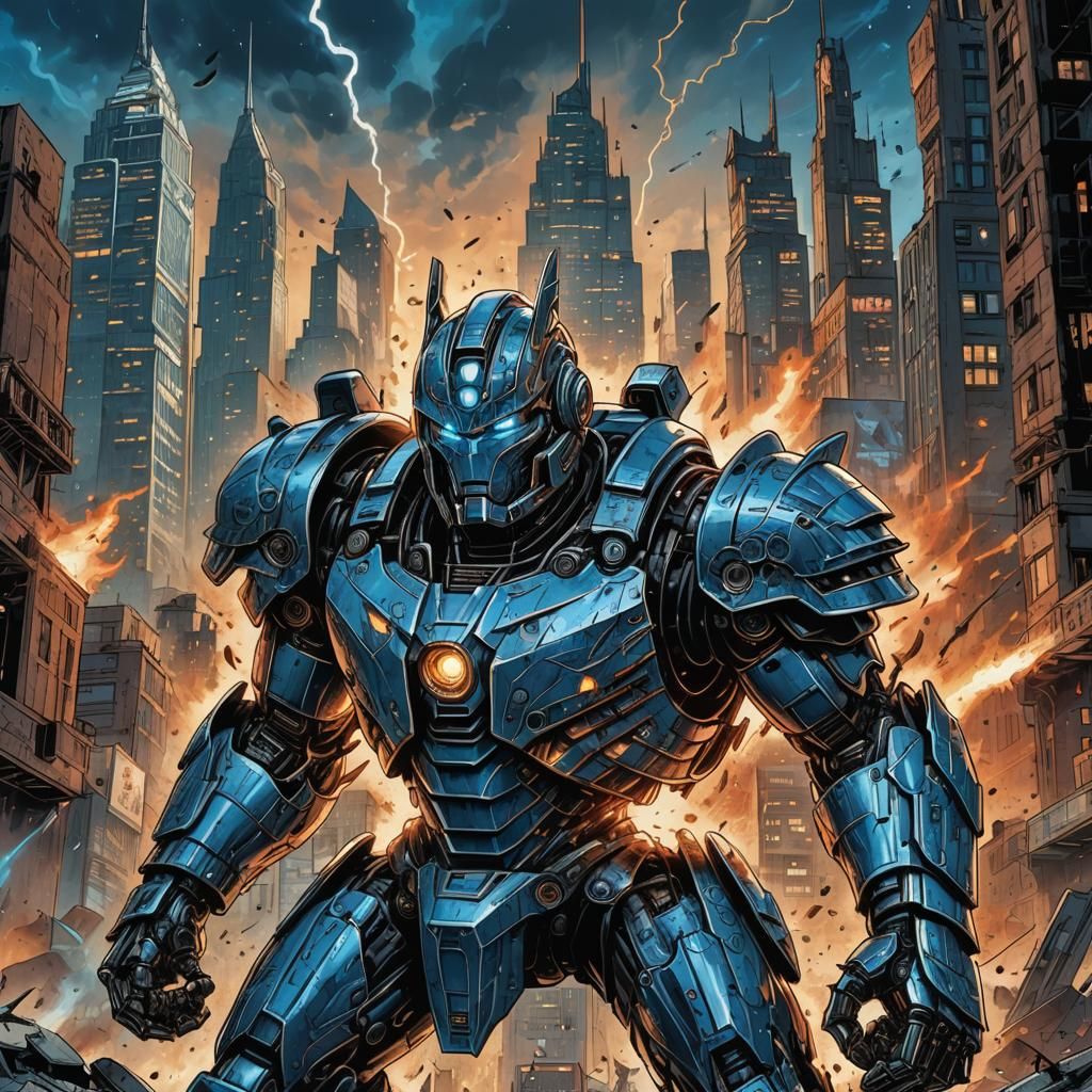 Robotic Warrior in Comic Book Style