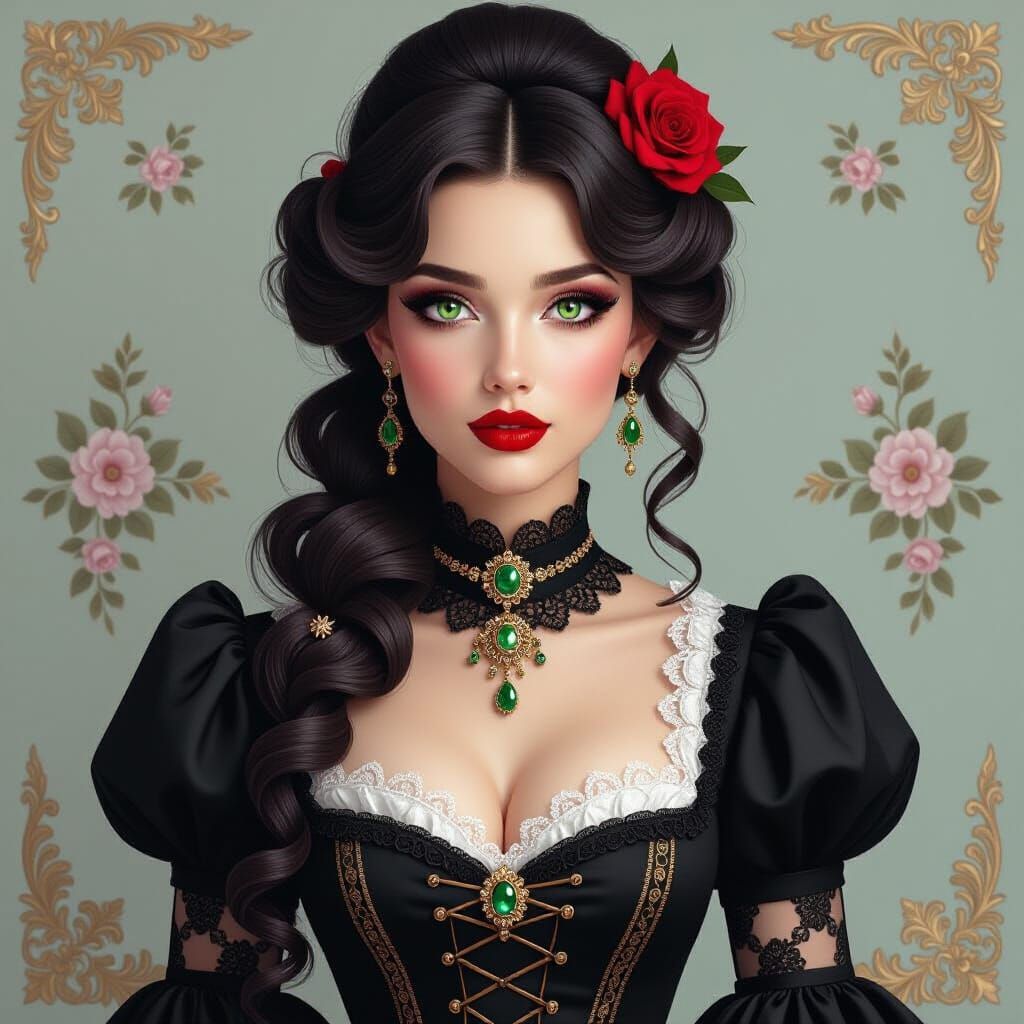 Victorian Woman with Green Eyes in Rococo Style