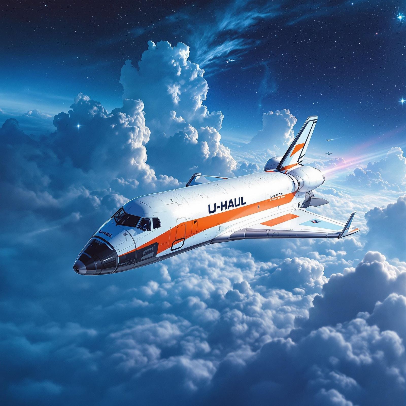 U-Haul Space Shuttle Soaring Through Ethereal Atmosphere