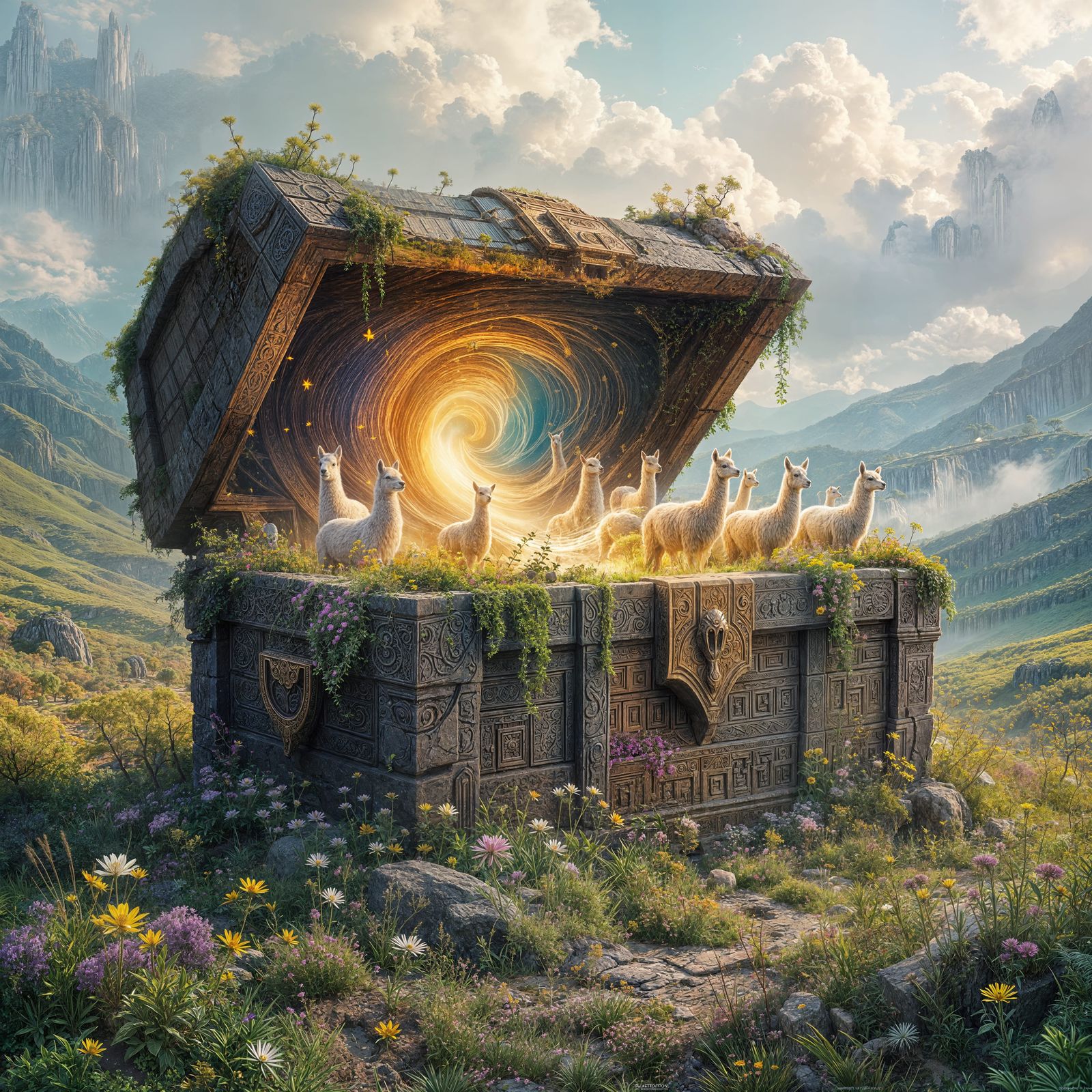 Surreal Llamas Emerge from Ancient Chest