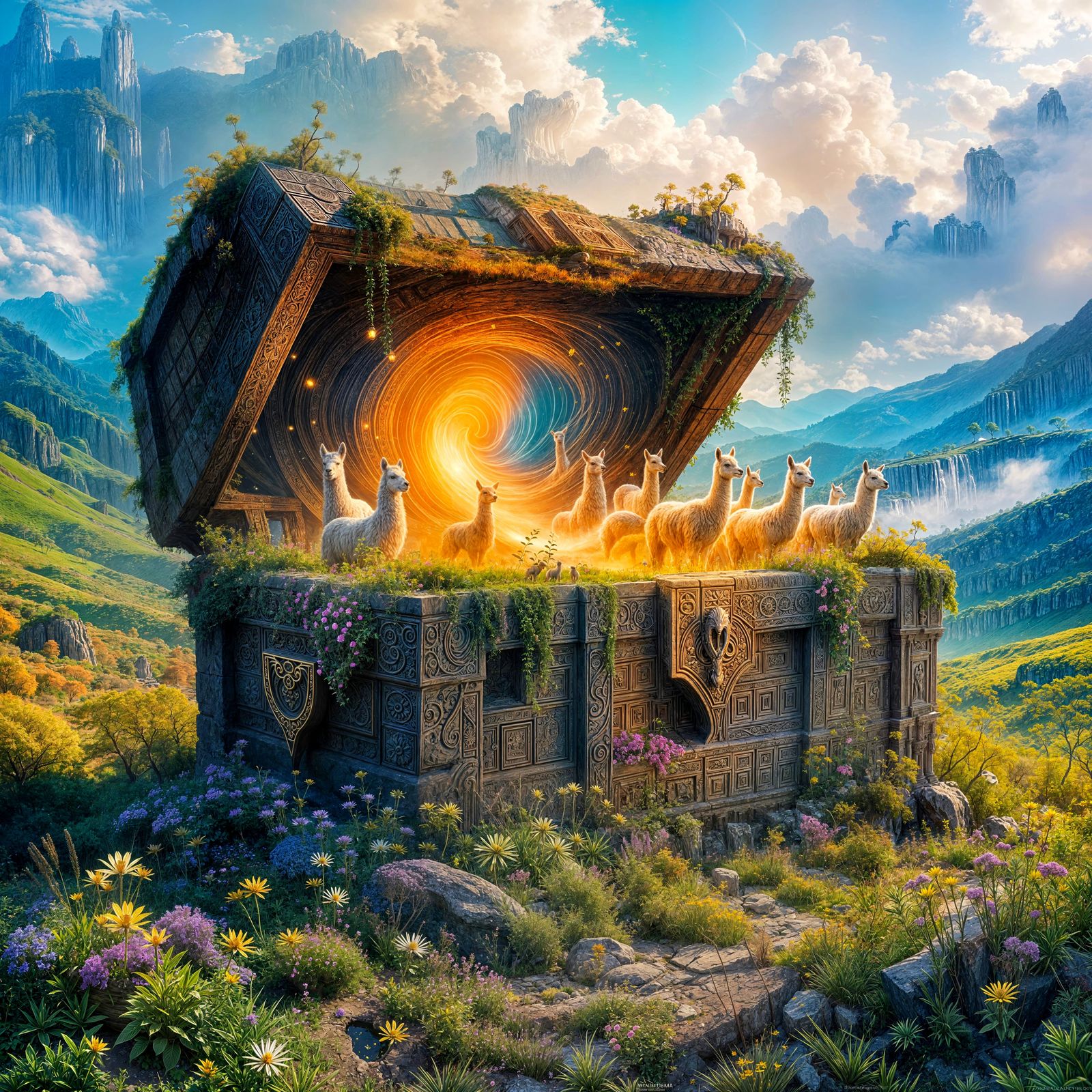 Surreal Chest of Iridescent Llamas