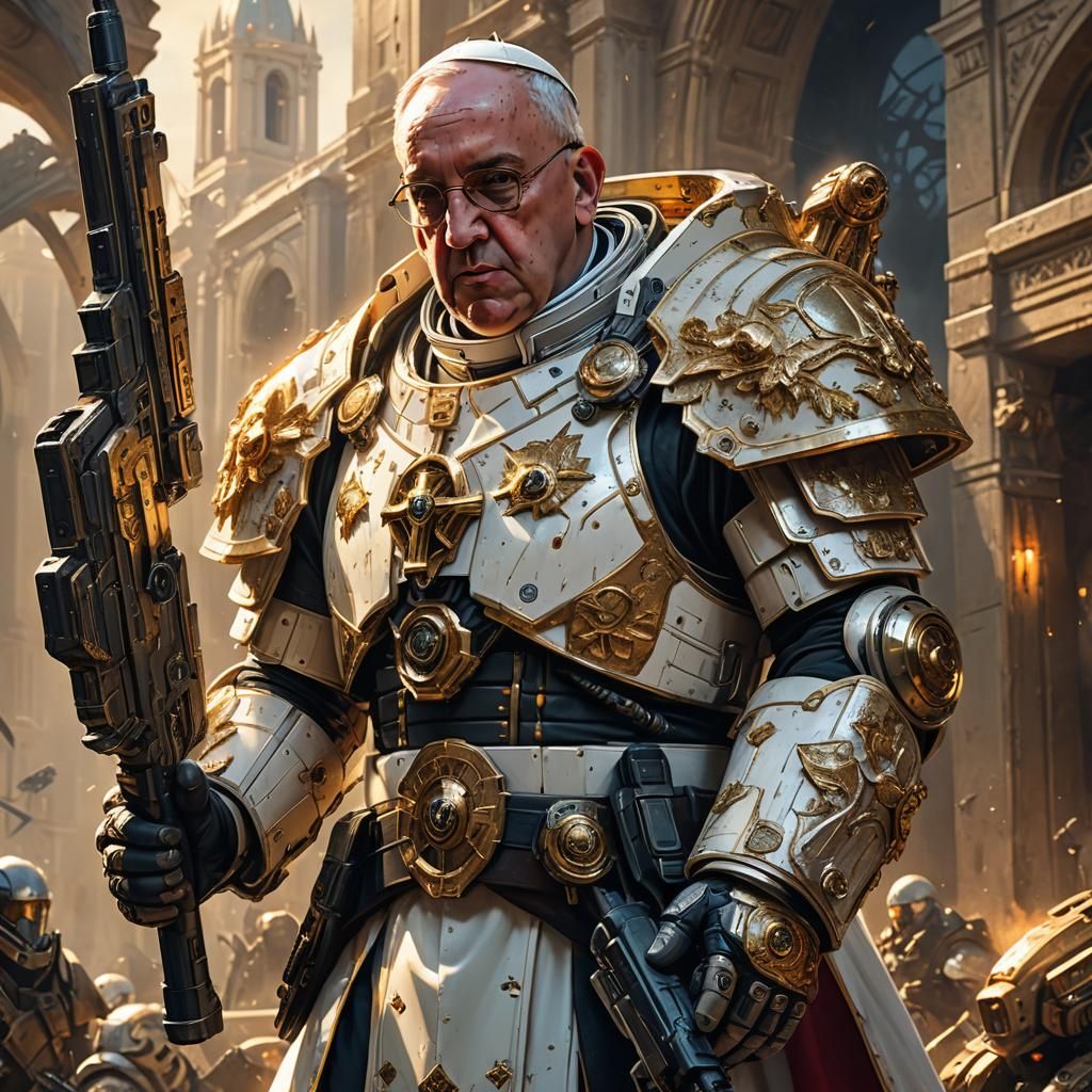 Pope Francis with Futuristic Rifle in Starcraft Environment