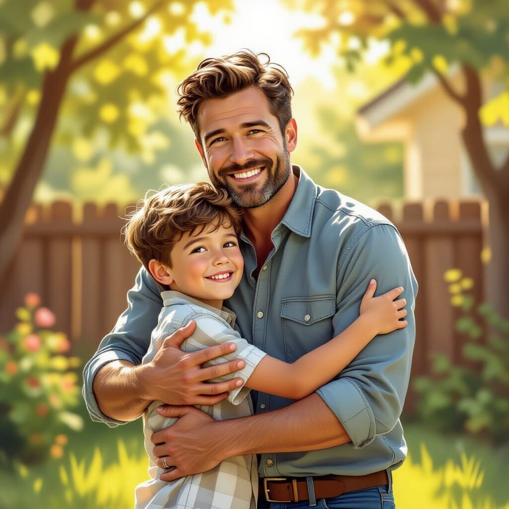 Heartwarming Father-Son Moment in Rockwell Style