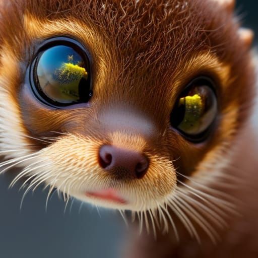 Detailed Portrait of an Adorable Baby Otter