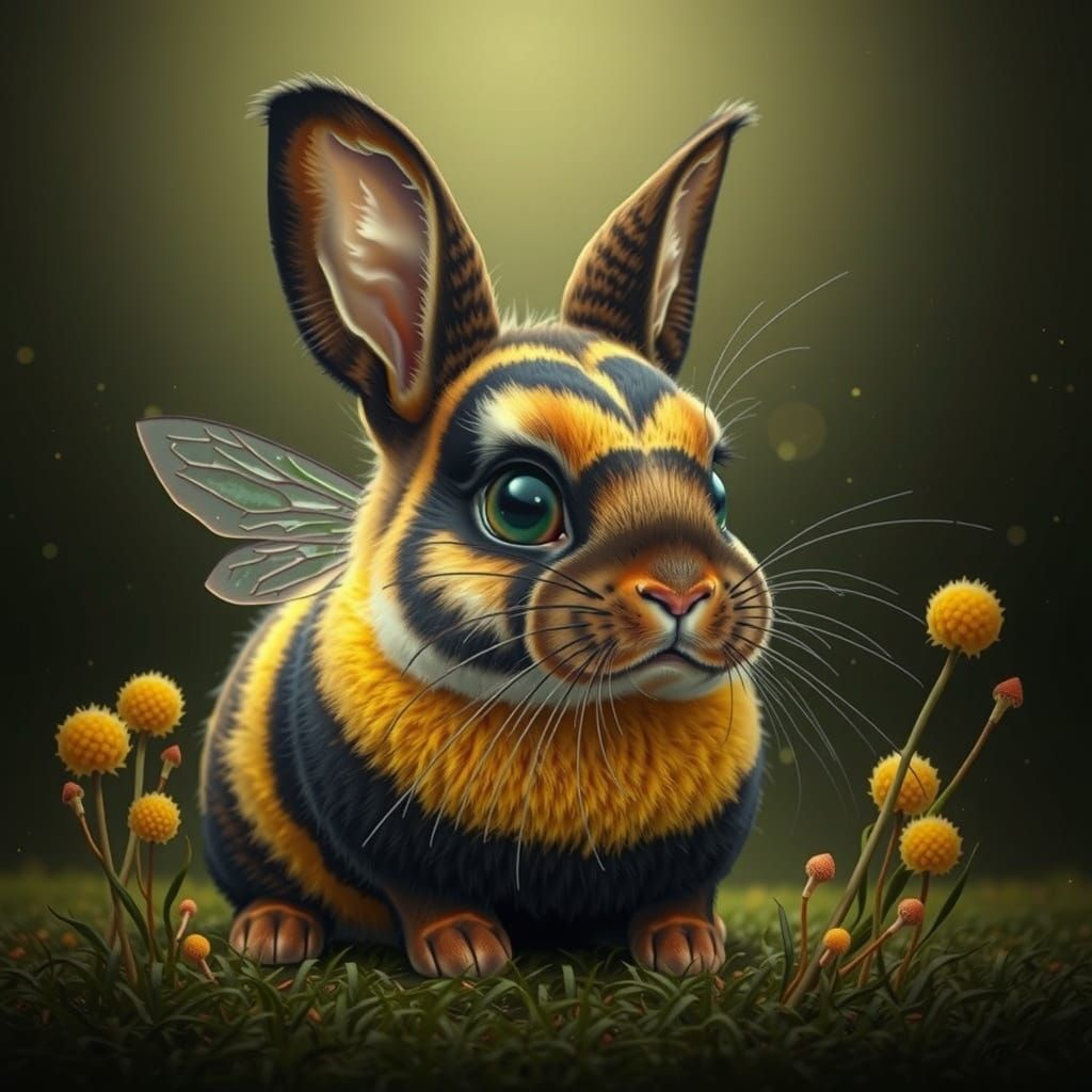 Adorable Honey Bunny :: cute rabbit-bee hybrid :: bunny with bumblebee stripes :: yellow and black :: big dreamy eyes ::...
