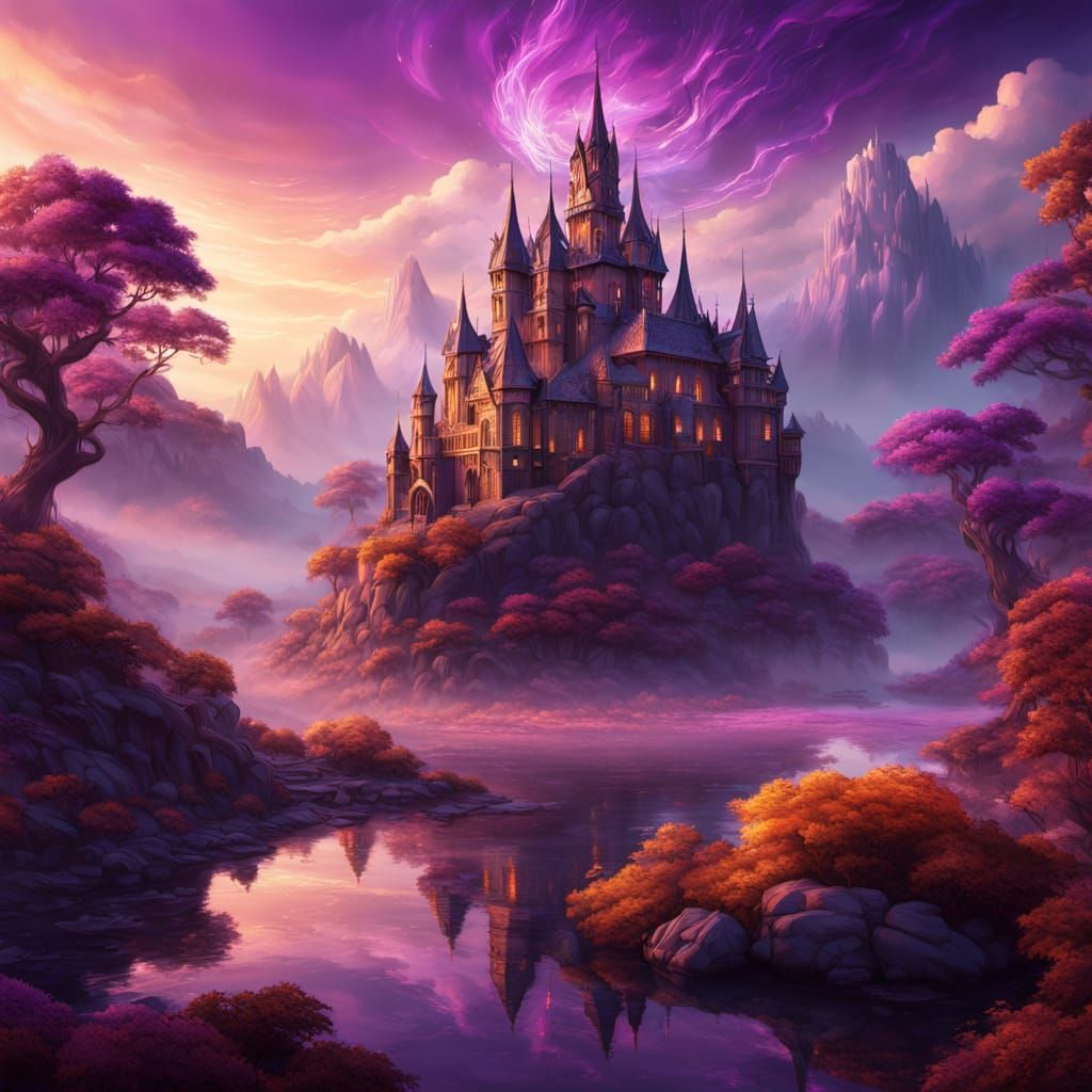 Crystal Dragon Enshrouds Violet Citadel in Ethereal Fantasy