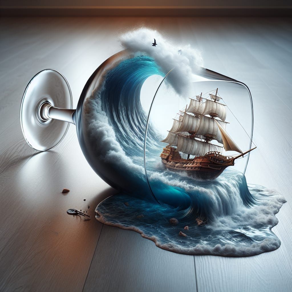 Raging Ocean Spills From Wine Glass
