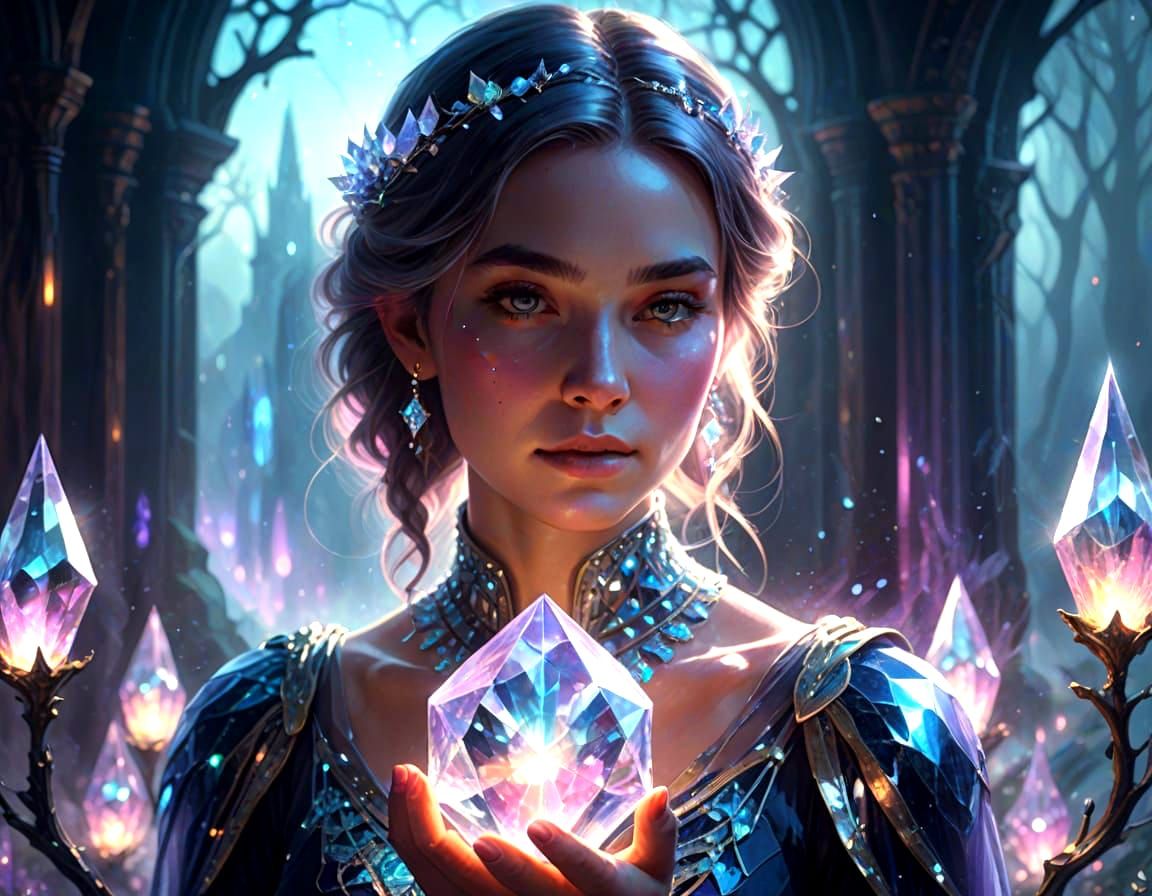Woman and Magic Crystal in Digital Art