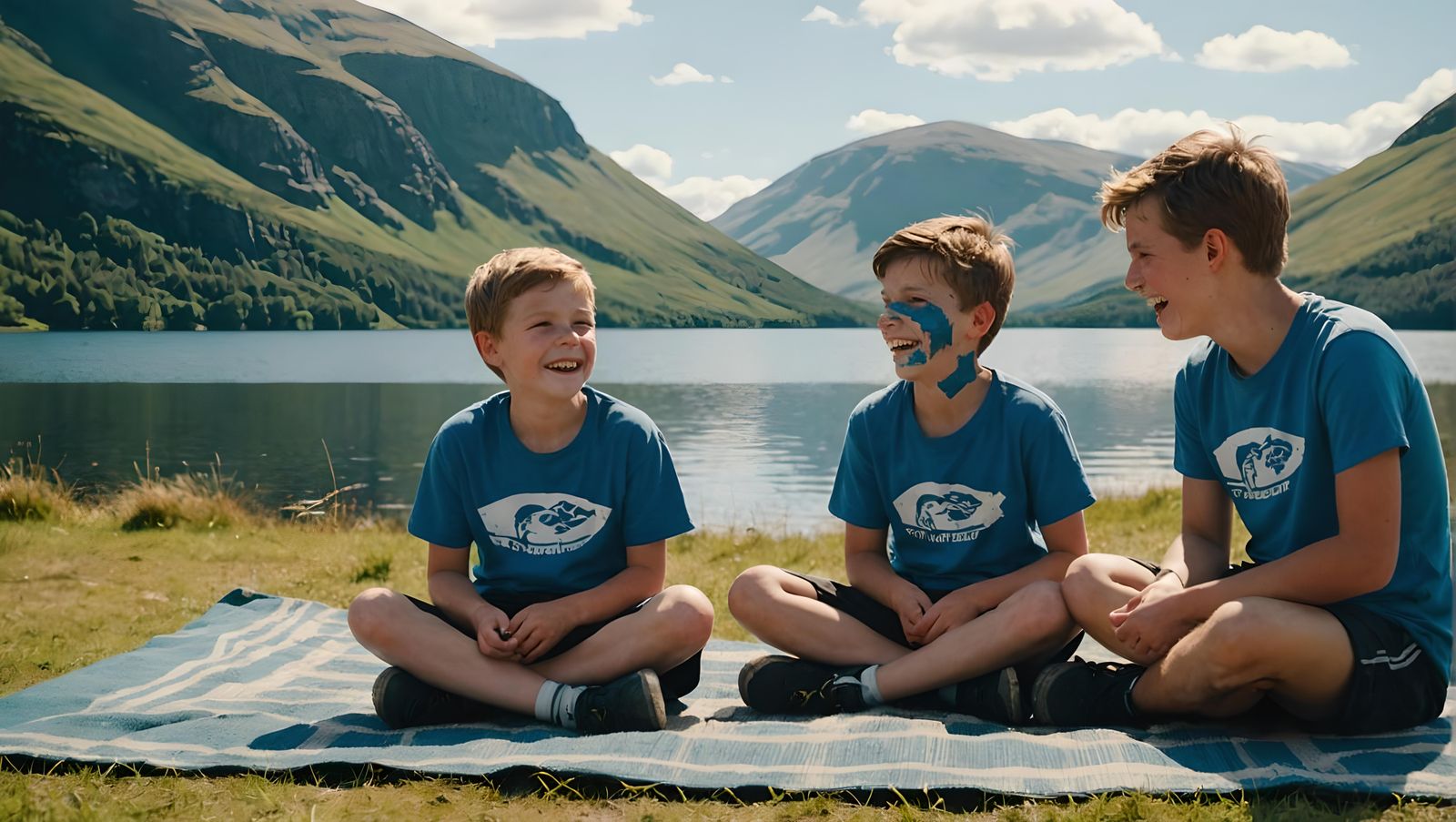 Children Laughing by Loch in Scottish Highlands