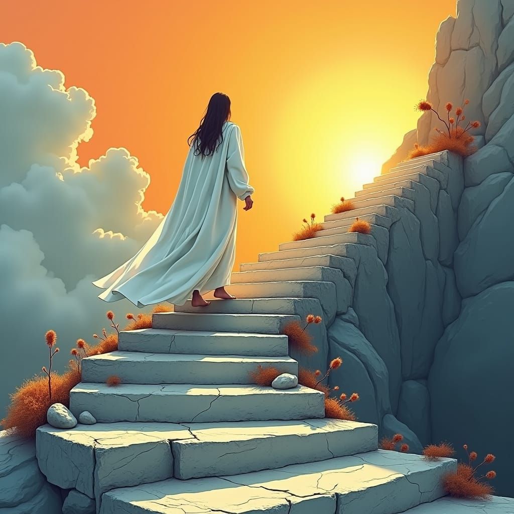 Figure Ascending to Enlightenment in Digital Art Style