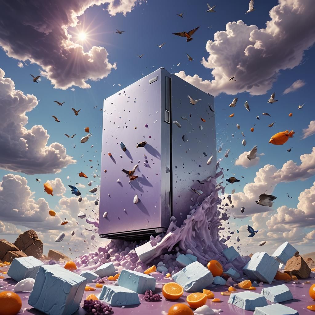 Giant Fridge Falls From Sky: Fantasy Concept Art