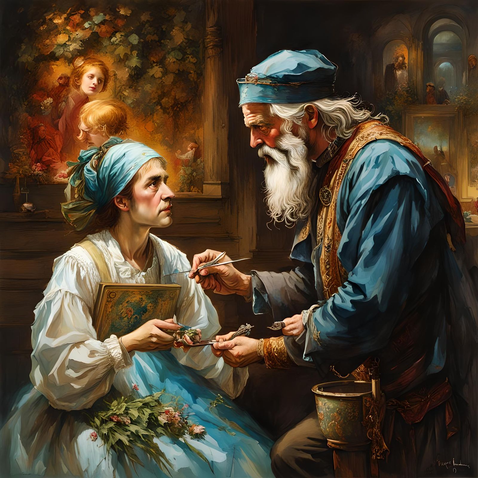 Whimsical Plague Doctor Illustration in Watercolor Style