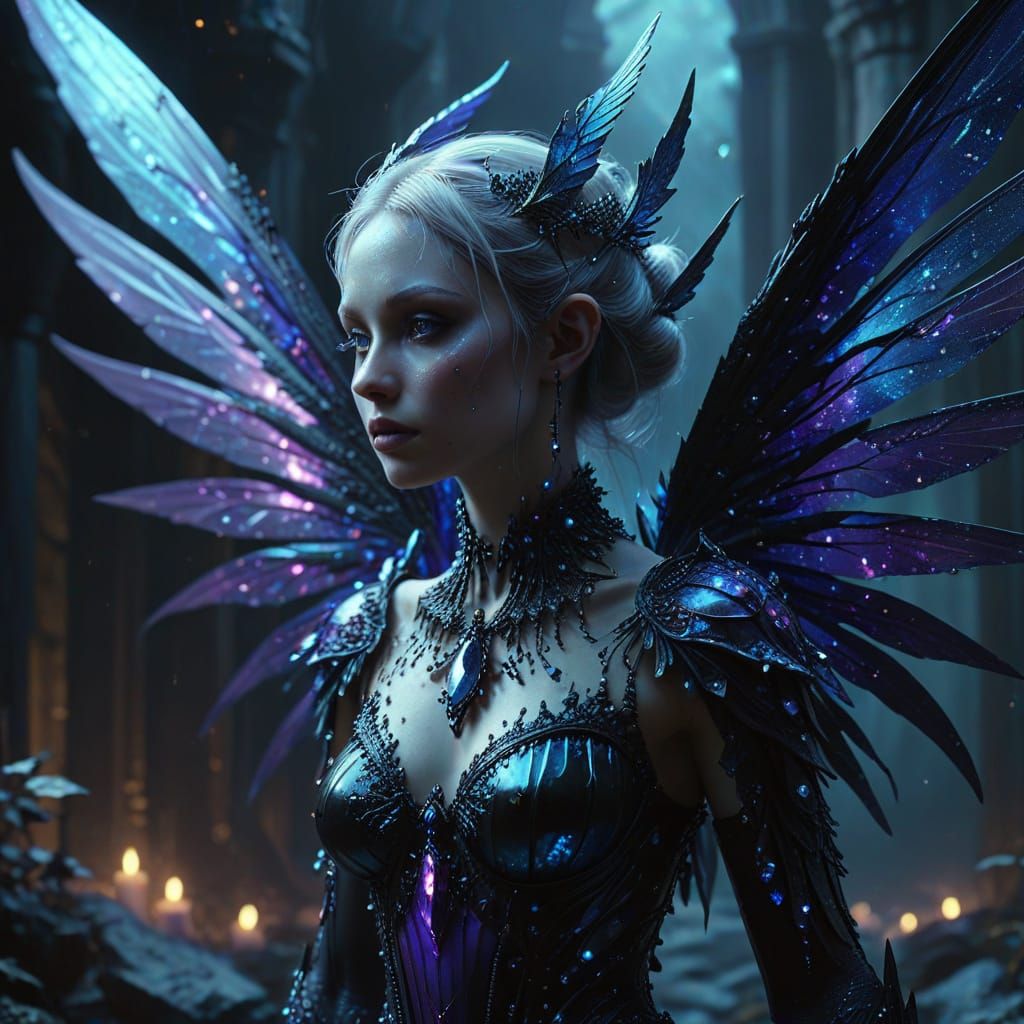 Vengeful Dark Fairy with Obsidian Wings
