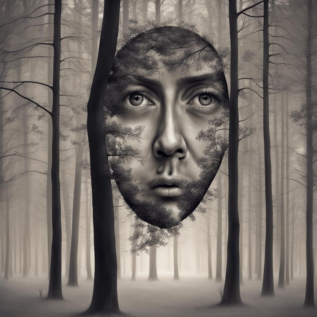 Optical Illusion: Face Hidden in the Trees