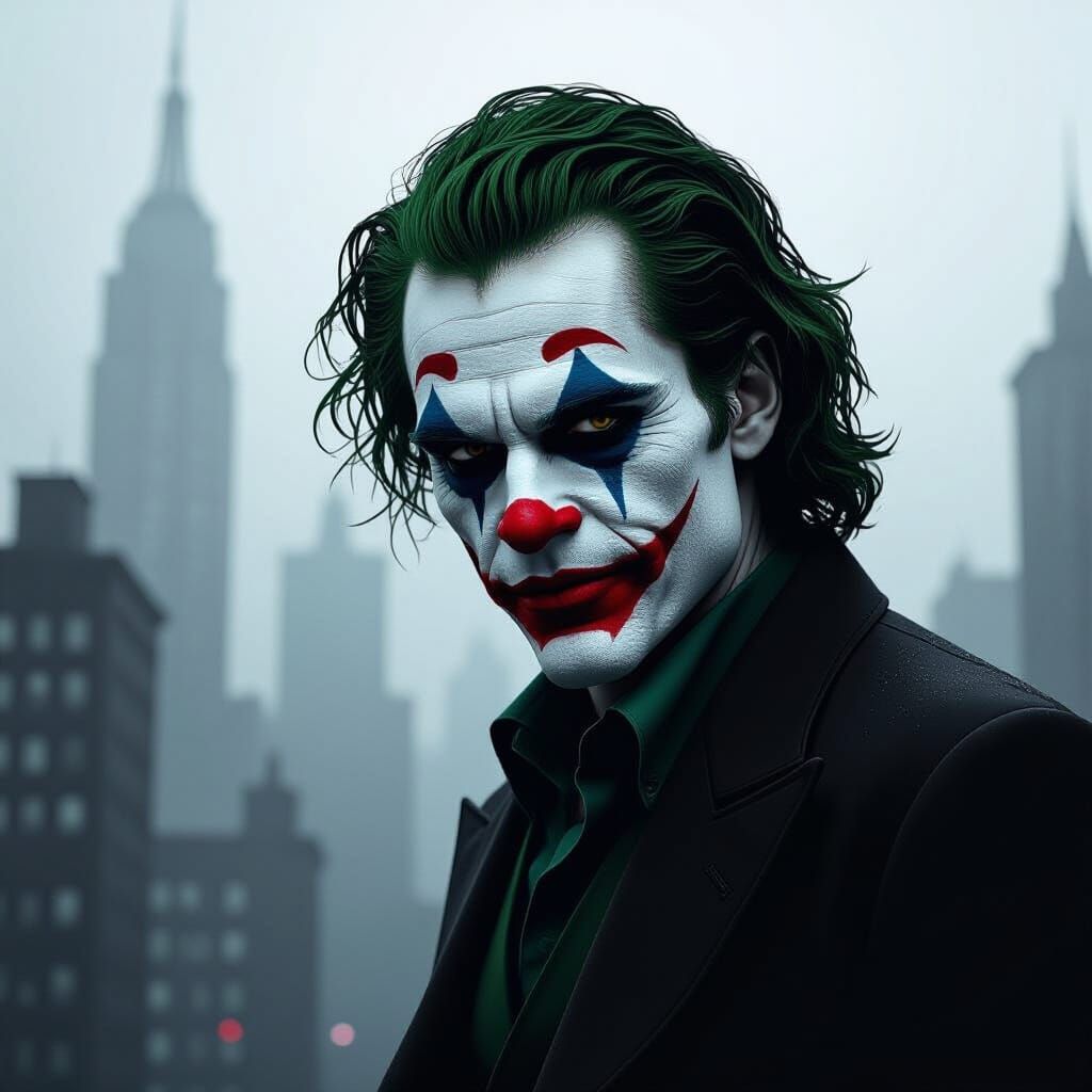 Joker Silhouette in Gotham: A Dark Futurism Portrait