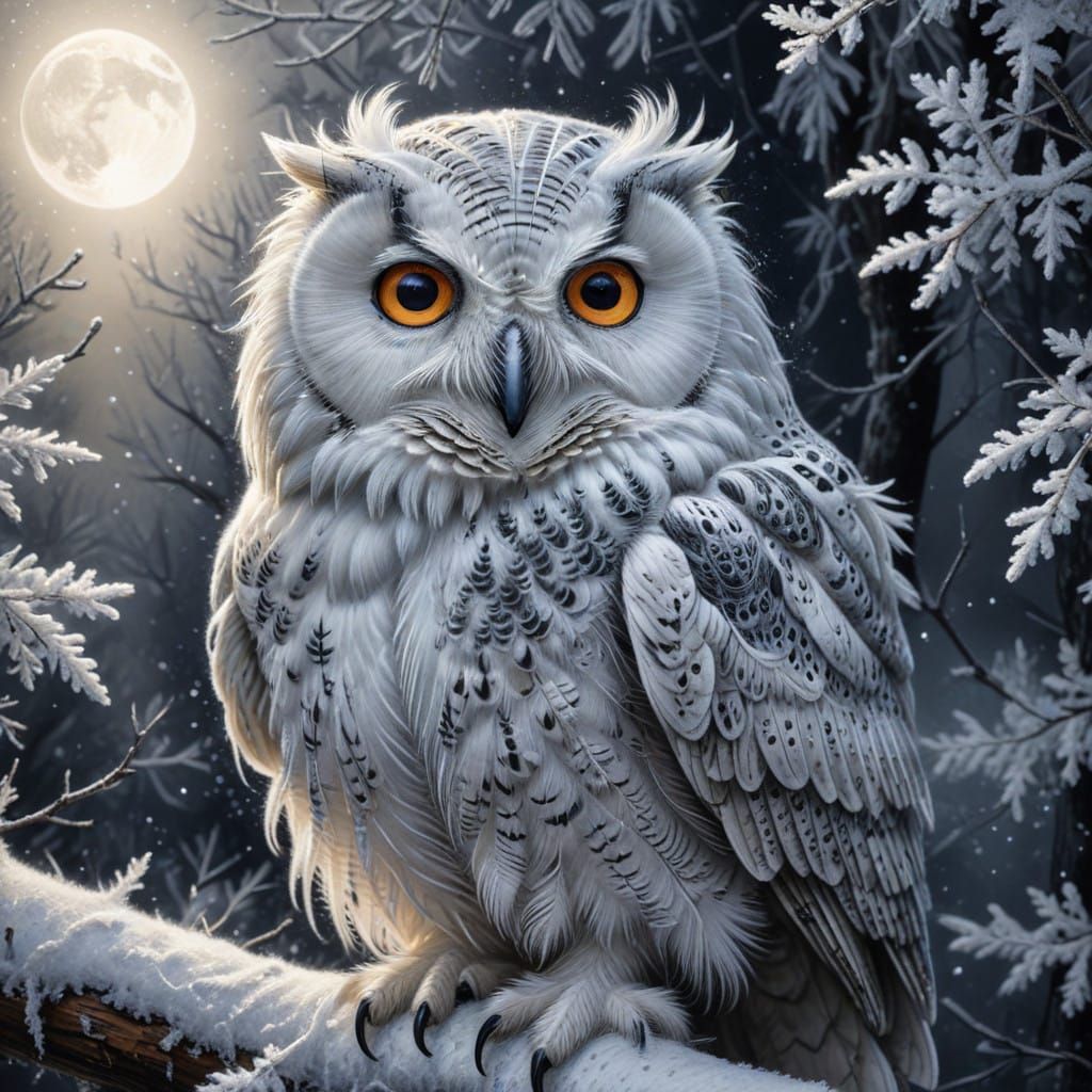 Glowing White Owl in Charcoal-Style Hyper Realism