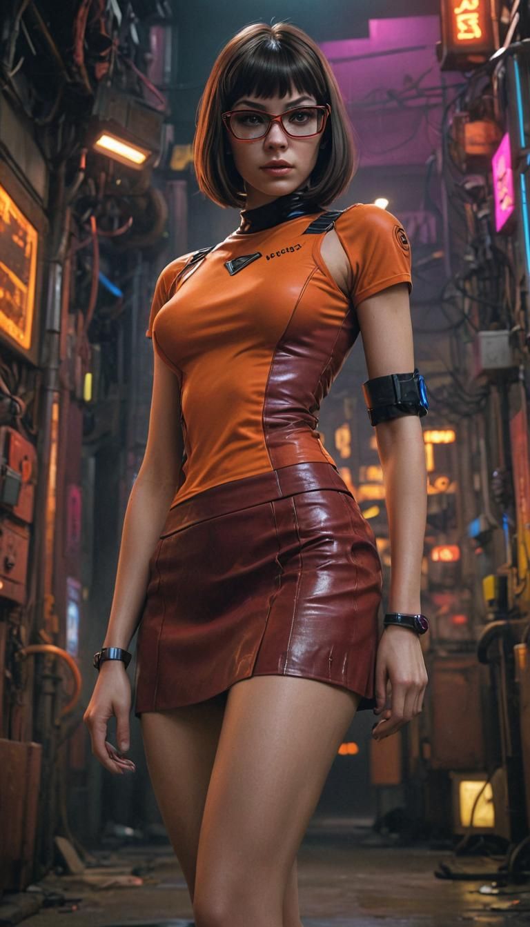 Velma Dinkley in Cyberpunk Style with Neon Accents