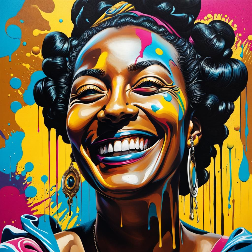 Smiling African Mother in Surreal Graffiti Art Style