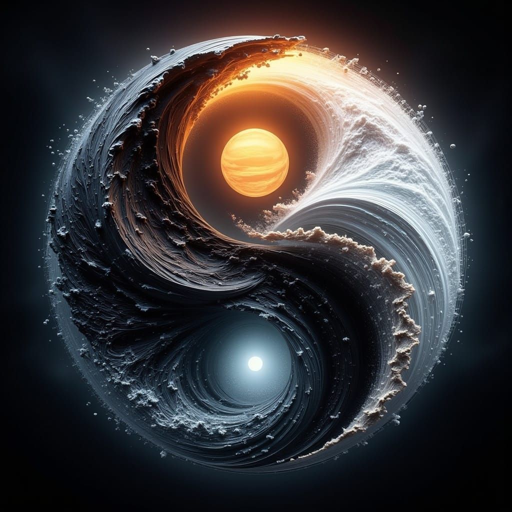 Balanced Harmony of Cosmic Opposites in Zen-Like Digital Art