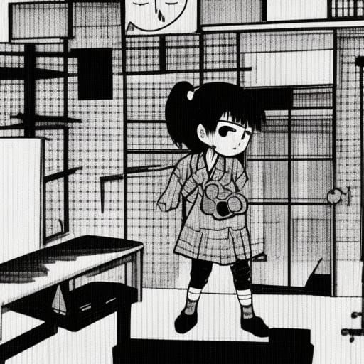 Japanese Girl in Haunted School, Synthwave Neon Retro