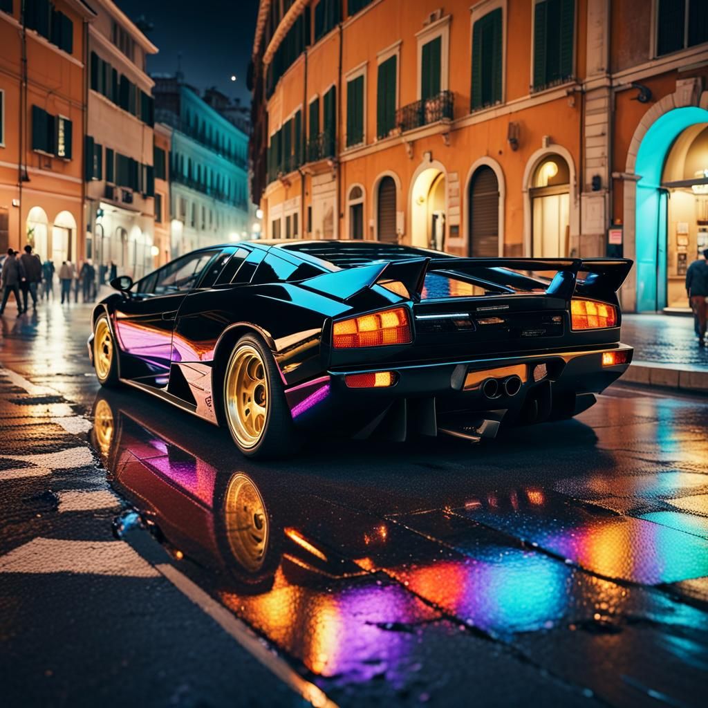 Hyperrealistic Lamborghini Diablo Roaming Rome at Night