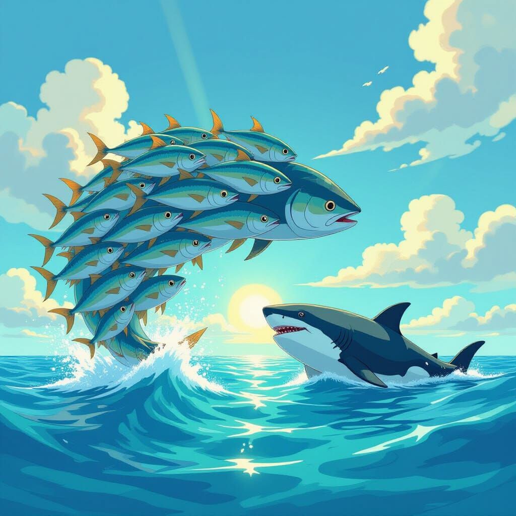 Sardines Formed as Giant Fish Attack Shy Shark in Pacific