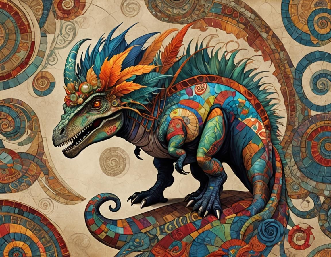 Dinosaur in Patchwork Couture, Fibonacci Tidalwave