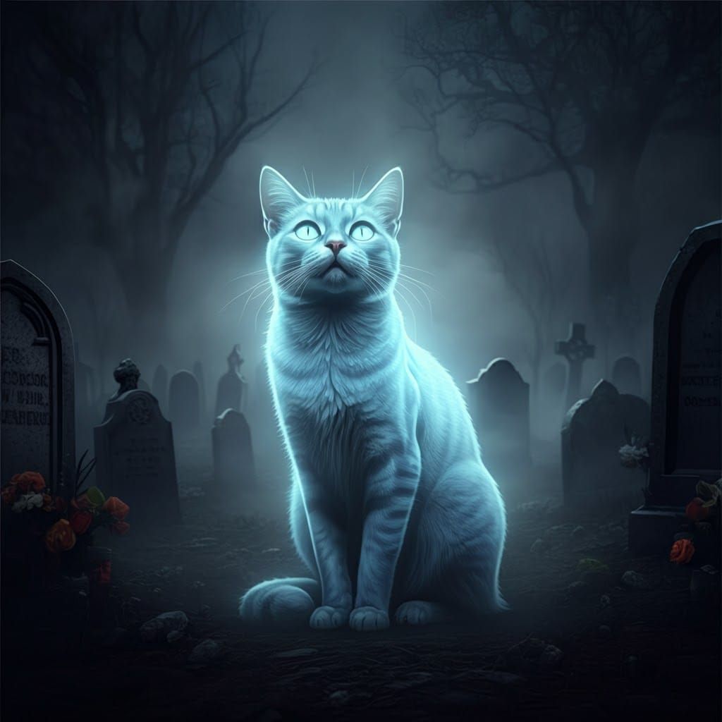 Mystical Ghost Cat in Cemetery, Splash Art