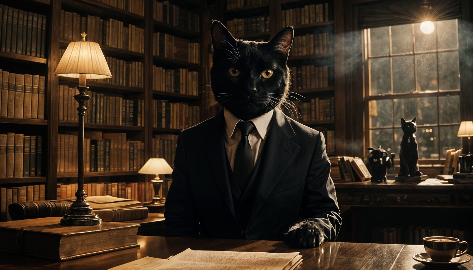 Sophisticated Feline: Cat in Suit with Coffee