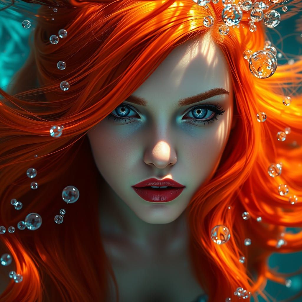 Surreal Anime-Style Underwater Scene with Enchanting Mermaid...