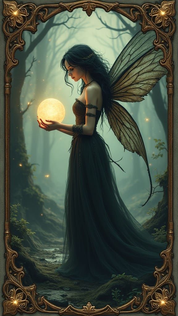 Gothic Fairy with Orb in Enchanted Forest